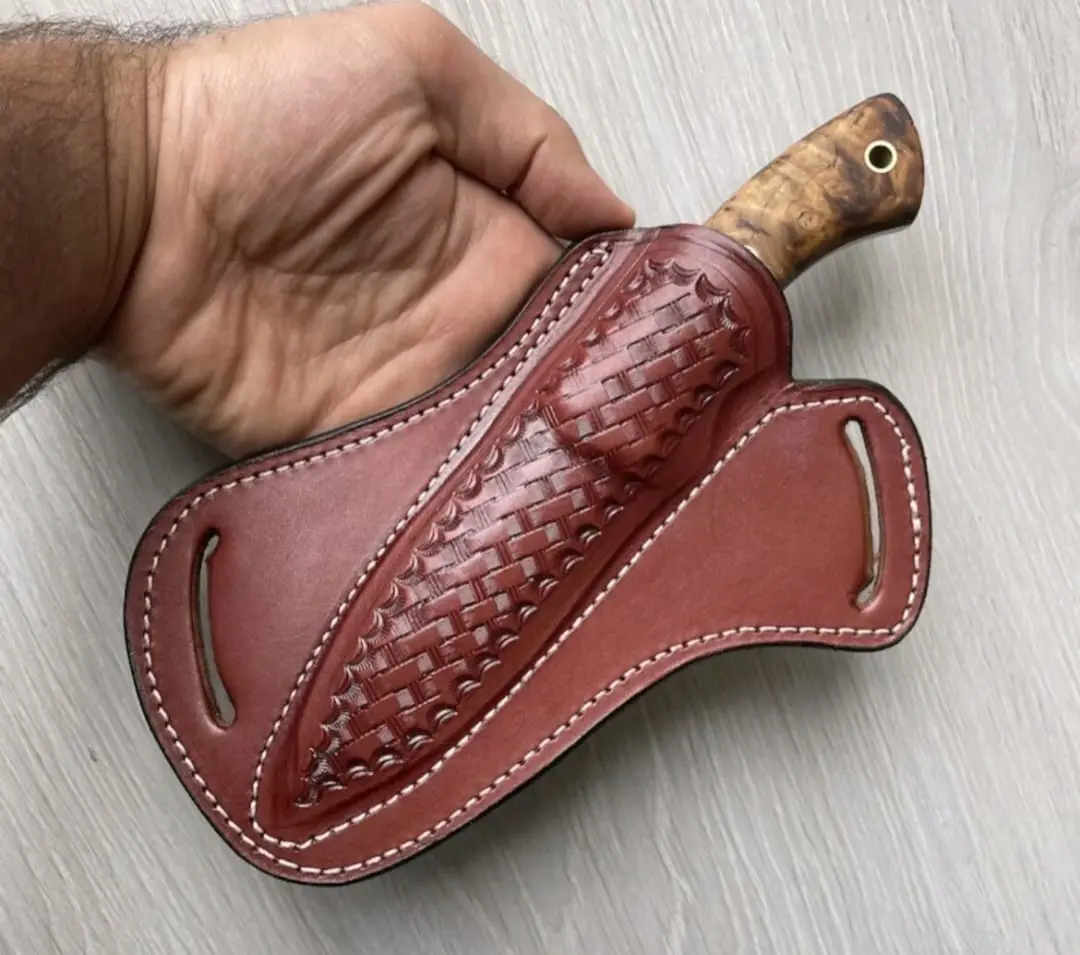 Cross Draw EDC Carry Artisan Handmade Top Grain Leather Fix Blade Knife Outdoor Hunting Camping Sheath