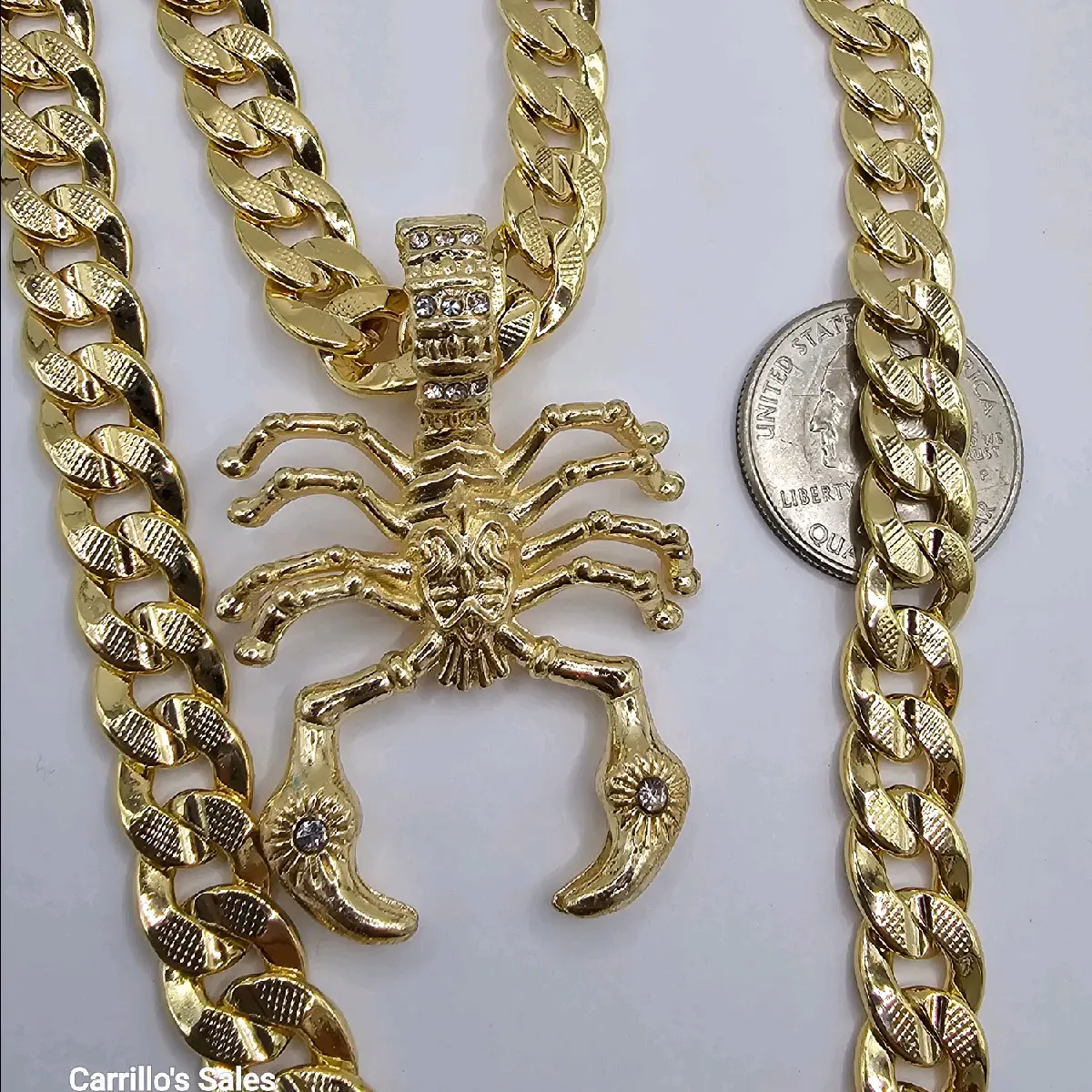 SCORPION clear stones Cuban link necklace gold-plated 24"inches 30"inches available