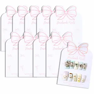 10 Sheets Press-On Nails Nail Art Display Card Set, Cute Bow Design False Nails Storage Paper Card, Square Shaped Cardboard for Taking Photos and Backgrounds, Essential Nail Art Accessories, Nail Art Tools