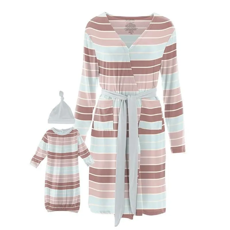 Women's Print Bamboo Maternity/Nursing Robe & Layette Gown Set - Active Stripe
