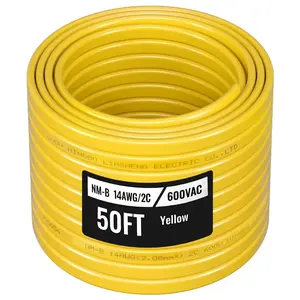 VEVOR NM-B Wire, 14AWG/2C Non-Mettalic Residential Indoor Electrical Wire with Ground, PVC Sheathed High-Purity Copper Core Cable, for Outlets, Switches, Other Loads Lighting Wiring Projects(50 ft)