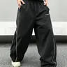 Men’s Y2K functional wide-leg commuter pants; casual drawstring-waist street-style loose straight-leg pants; everyday hip-hop oversized athletic casual pants; trendy sporty casual wide-leg pants; sweatpants.