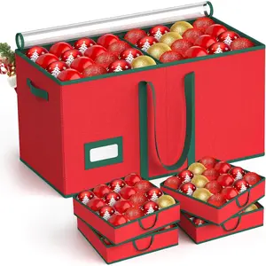 Christmas Ornament Storage Box Store 128 Ornaments, Xmas Ornament Organizer with Dual Zipper Closure and Adjustable Dividers, Large Holiday Decorations Container with 8 Individual Trays