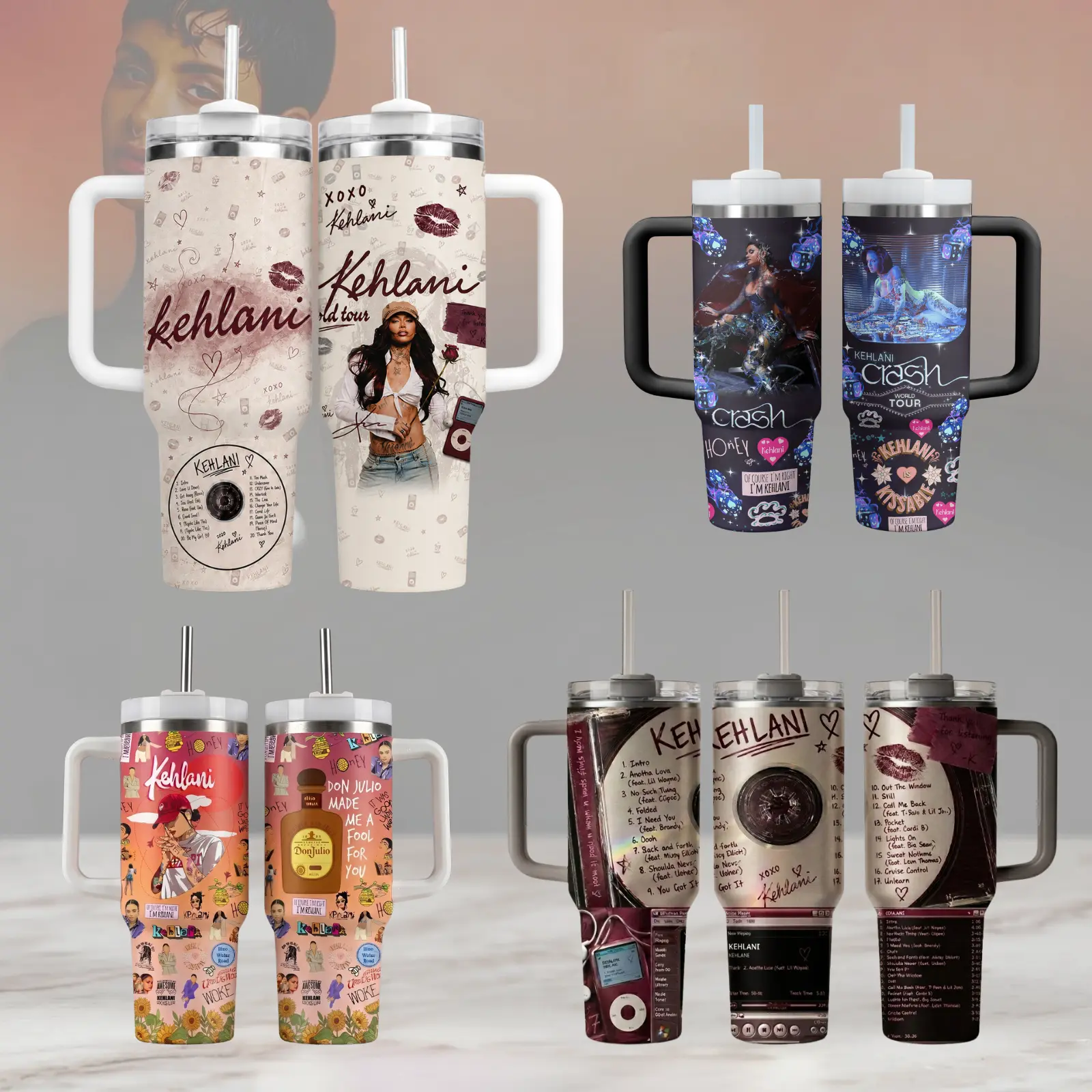 Kehlani 40oz Tumbler With Handle, R&B Singer Album Collage Insulated Travel Cup With Straw, Gift for Fans