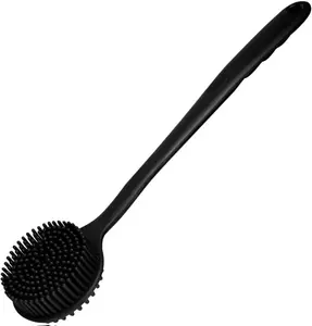 Silicone Back Scrubber for Shower Body Brush with Long Handle Double Sided Bath Exfoliating Massage Brushes Men Women (Black)