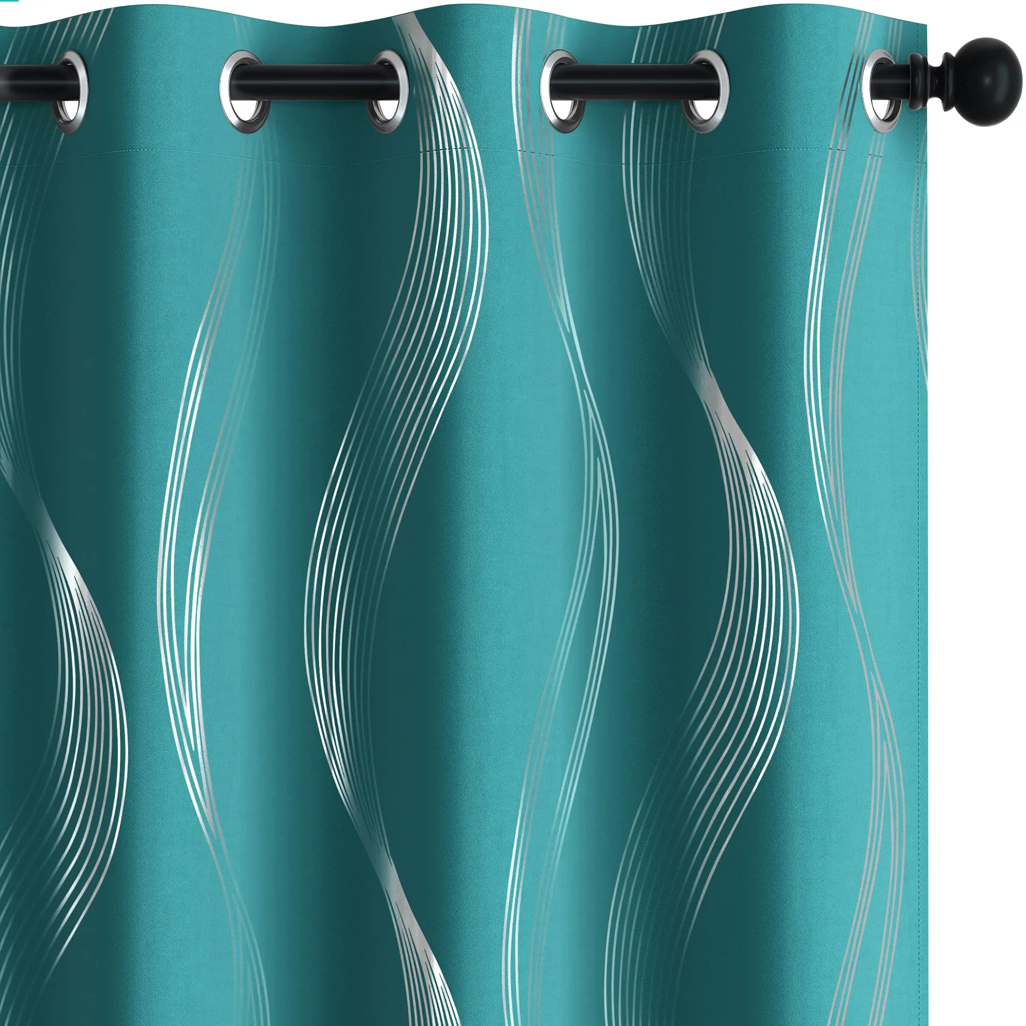 Deconovo Silver Wave Print Blackout Curtains - Thermal Insulated & Noise‑Reducing Grommet Drapes for Bedroom & Living Room, OEKO‑TEX Certified, Turquoise, 42W x 72L, 2 Panels