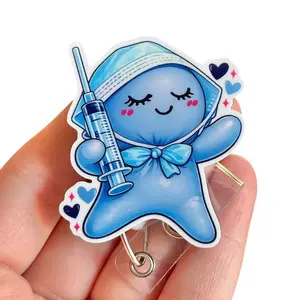 Glitter My Badge Glove doll badge reel for nurse and hospital workers. Badge clip Badge pull - Retractable swivel clip with a 360 rotation. Great gift for coworker