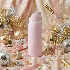 Owala Ribbon Toile 32oz – Holiday Pink FreeSip Bottle with Floral Design, Cute Christmas Aesthetic,Perfect Christmas Present