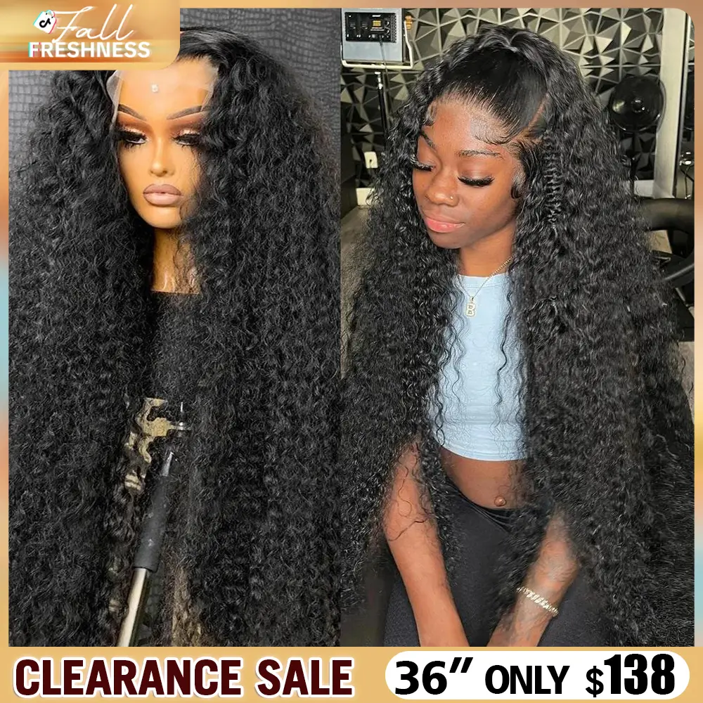 [36inch Only $138] Bling Hair Deep Wave Lace Frontal Wig Transparent 13x6 HD Lace Frontal Human Hair Wigs Curly Human Hair Lace Frontal Wigs For Women