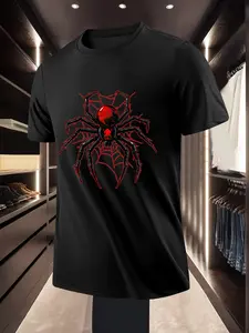 Trendy Personalized Spider and Spiderweb Printed Short Sleeve T-Shirt for Daily Casual Street Style Outfits