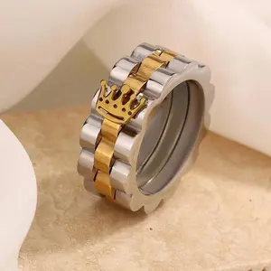 MaxBling81 Men's Size 10 Hip Hop Style Pinky Ring - 2-Tone Stainless Steel, Metal Coated, High-Quality Elegant Statement Costume Jewelry for Daily Casual Wear, Bi-Metal Casual Style Stainless Steel Jewelry
