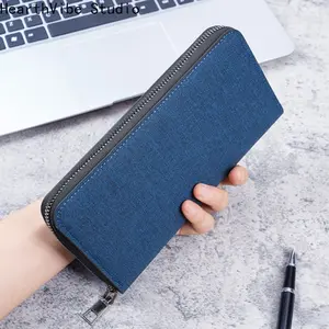 Men's Large-Capacity Canvas Long Wallet, Zippered Purse with Multiple Slots, Credit Card Holder, Coin Bag for Business Use (Sports & Outdoor Accessories)