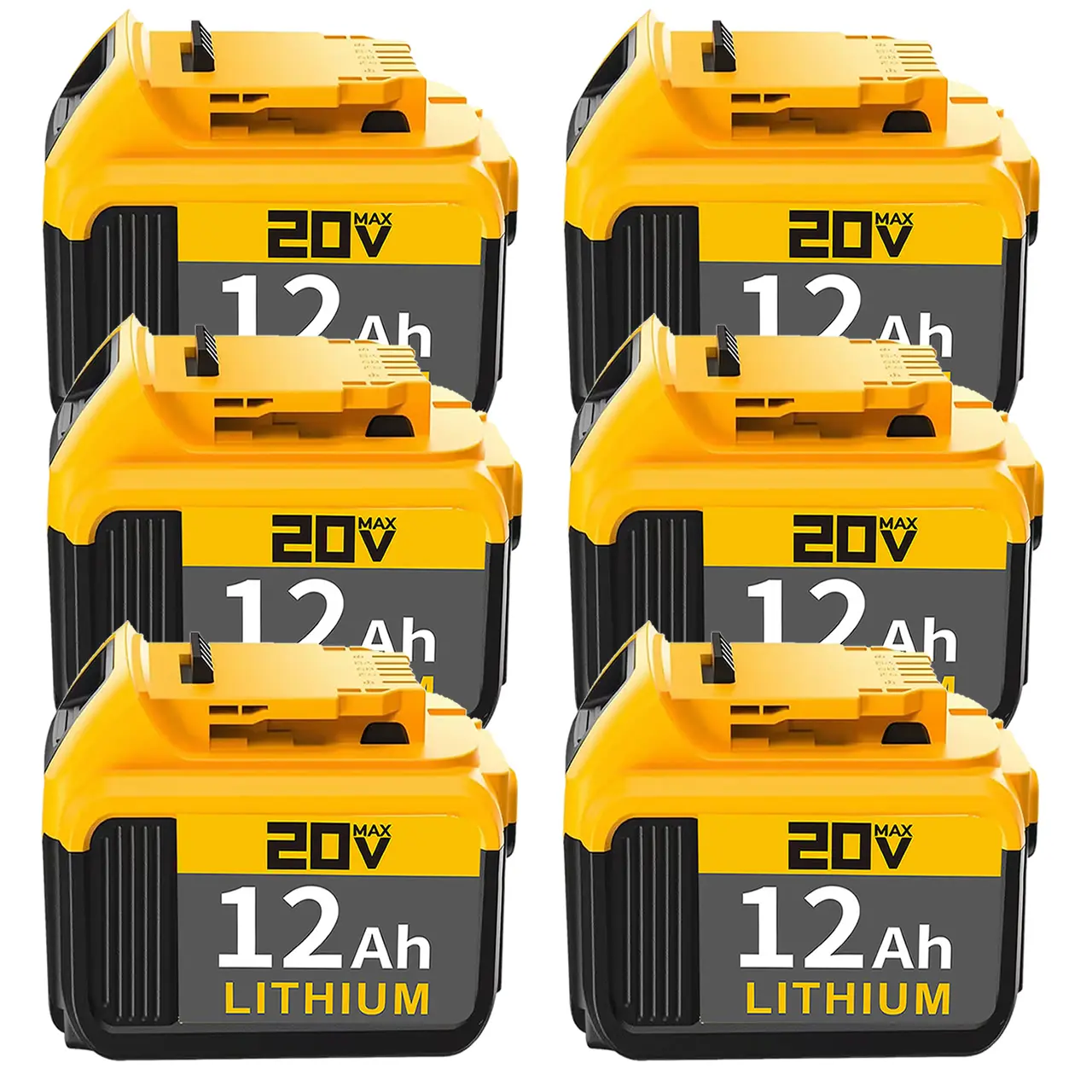 6-Pack 20V Extended Capacity Power Tool Batteries - 12Ah Capacity, Compact XR Design - Replacement for DCB205 DCB200 DCB203 20-Volt Cordless Power Tools, Reliable, Durable, Extended Capacity Battery