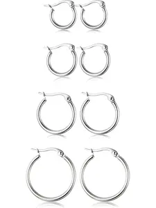 Stainless Steel Hoop Earrings Set, Earring Stack, Fashionable Earrings for Women, Daily Use, Elegant Minimalist Earrings, Trendy All-match & Exquisite Jewelry for Birthday Gift