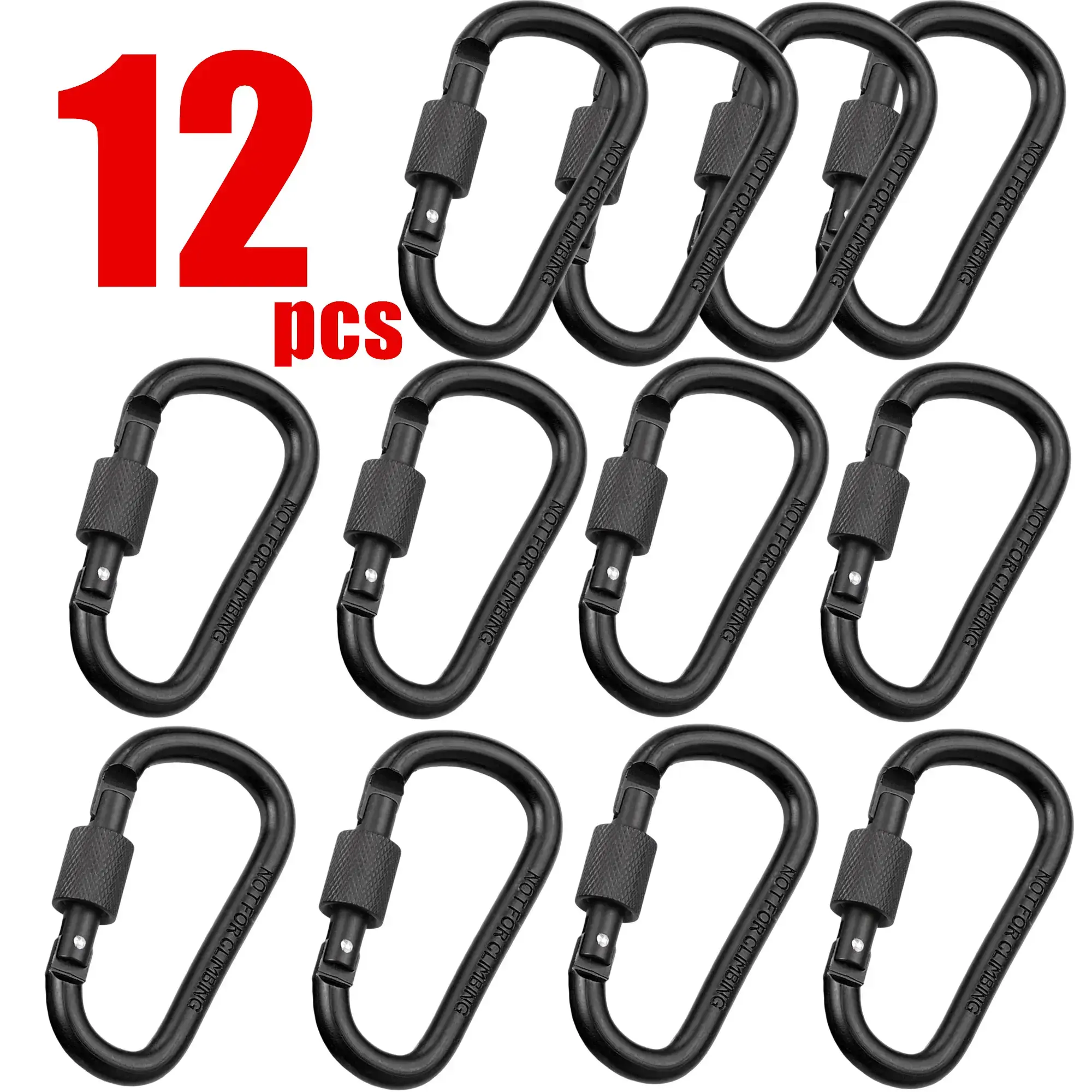 Carabiner Hooks 8pcs Pack, Lightweight D Shape Aluminum Alloy with Anti-slip Texture for Camping, Hiking & Keychains