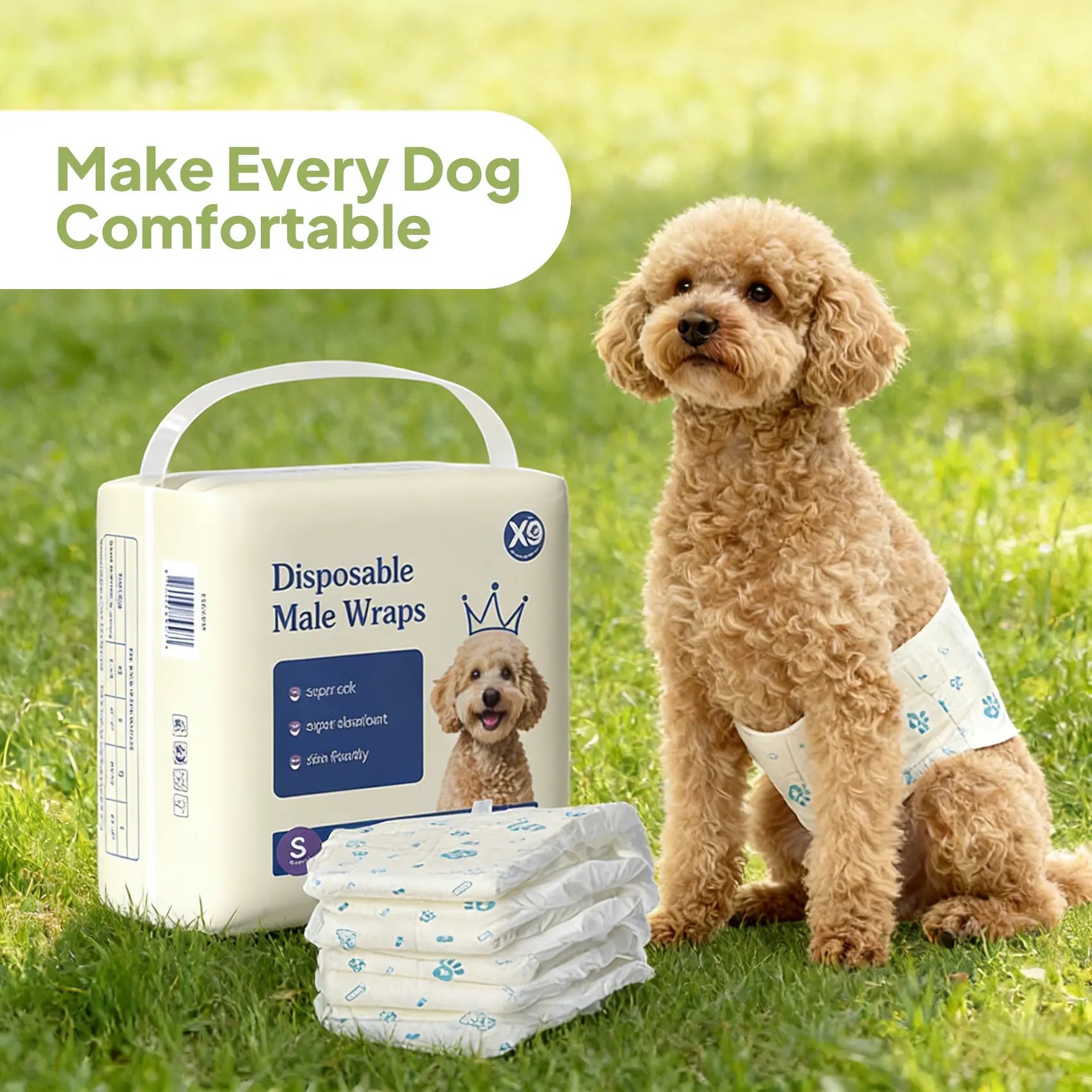 X9 Disposable Male Dog Diapers, Super Absorbent Leakproof Belly Bands for Marking and Urinary Incontinence, Adjustable Dog Wraps, 32 Count, XS–L