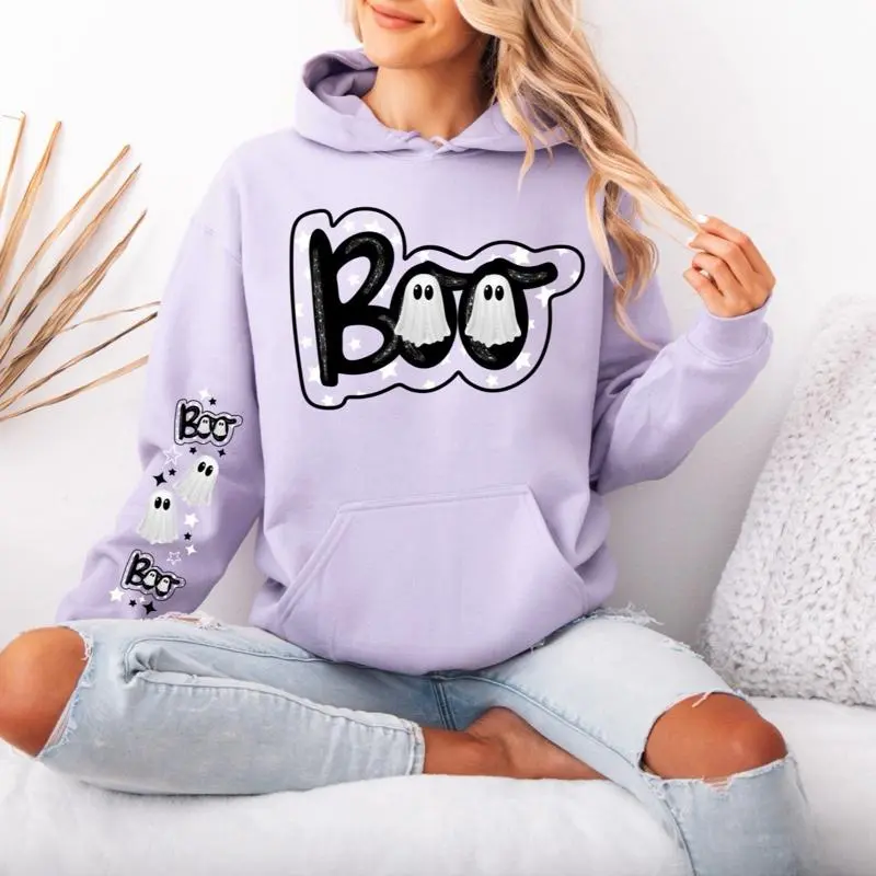 Boo Boo Ghost Gildan hooded Sweatshirt with Sleeve design hoodie unisex sizing womenswear comfortable soft Casual Pullover Tops Fabric Pocket Mint Green Green Spandex Cotton