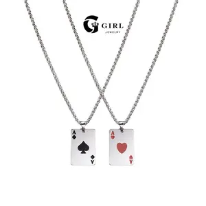 GGIRL Creative Ace of Spades & Ace of Hearts Playing Card Pendant Jewelry, Fashionable Accessory, Hip-Hop Style Personalized Couple's Necklace Pendant, Men's Jewelry, Unique Design for Everyday Wear