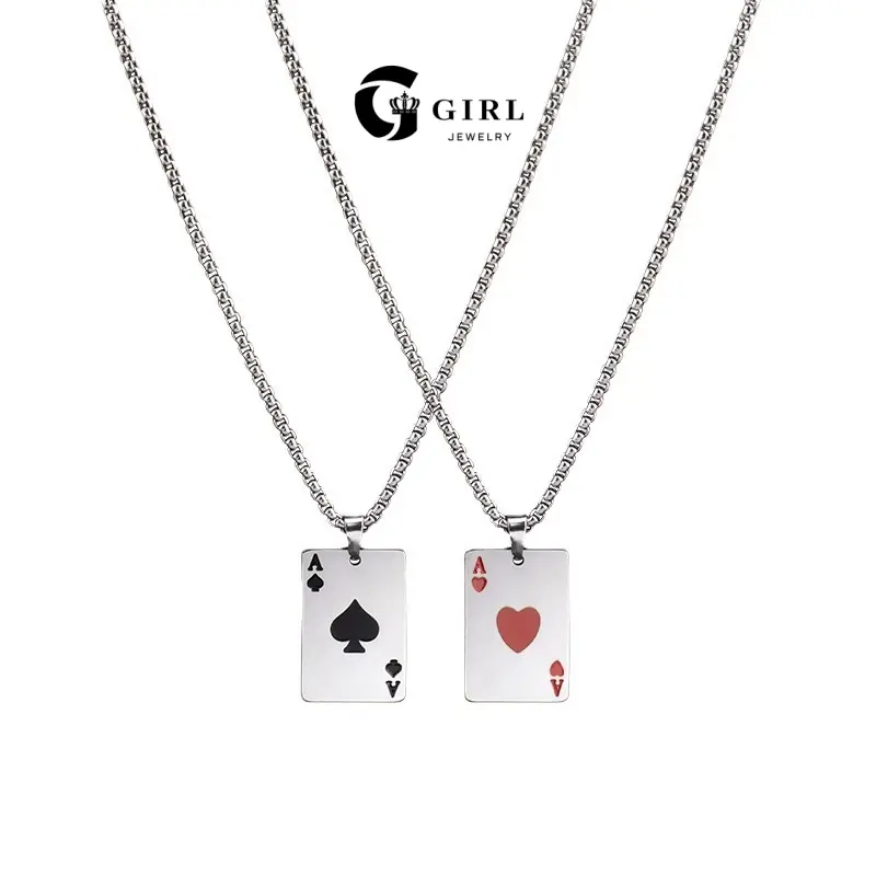 GGIRL Creative Ace of Spades & Ace of Hearts Playing Card Pendant Jewelry, Fashionable Accessory, Hip-Hop Style Personalized Couple's Necklace Pendant, Men's Jewelry, Unique Design for Everyday Wear