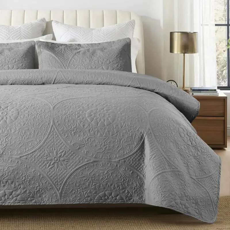 Cotton Passion 3-Piece Reversible Quilted Bedspread Coverlet Set - Dark Grey, Machine Washable, Multi-Size, All-Season Microfiber Bedding for Full/Queen/King, Bedroom Use, Modern Neutral Quilted Fabric, Stylish Decor
