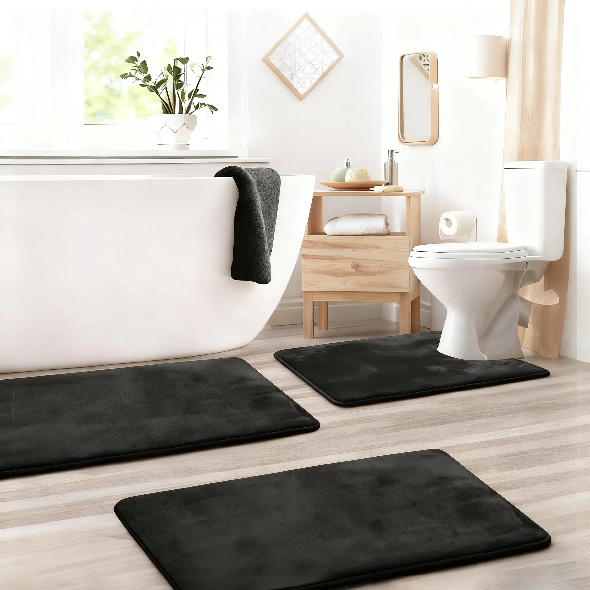 3 Pcs Solid Color Classic Durable Comfortable Memory Foam Non-Slip Bath Mat Set, Bath Matts For Bathroom, Bathroom Rugs Sets, Bathroom and Toilet Floor Mats, Bathroom Rugs, Restroom Bathroom Accessories, Ideal for Daily Home Use