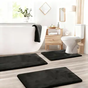 3pcs Solid Color Classic Memory Foam Bath Mat Set, Bathroom Drying Doormat, Bathroom & Toilet Mats, Durable Comfortable Design, Ideal for Daily Use