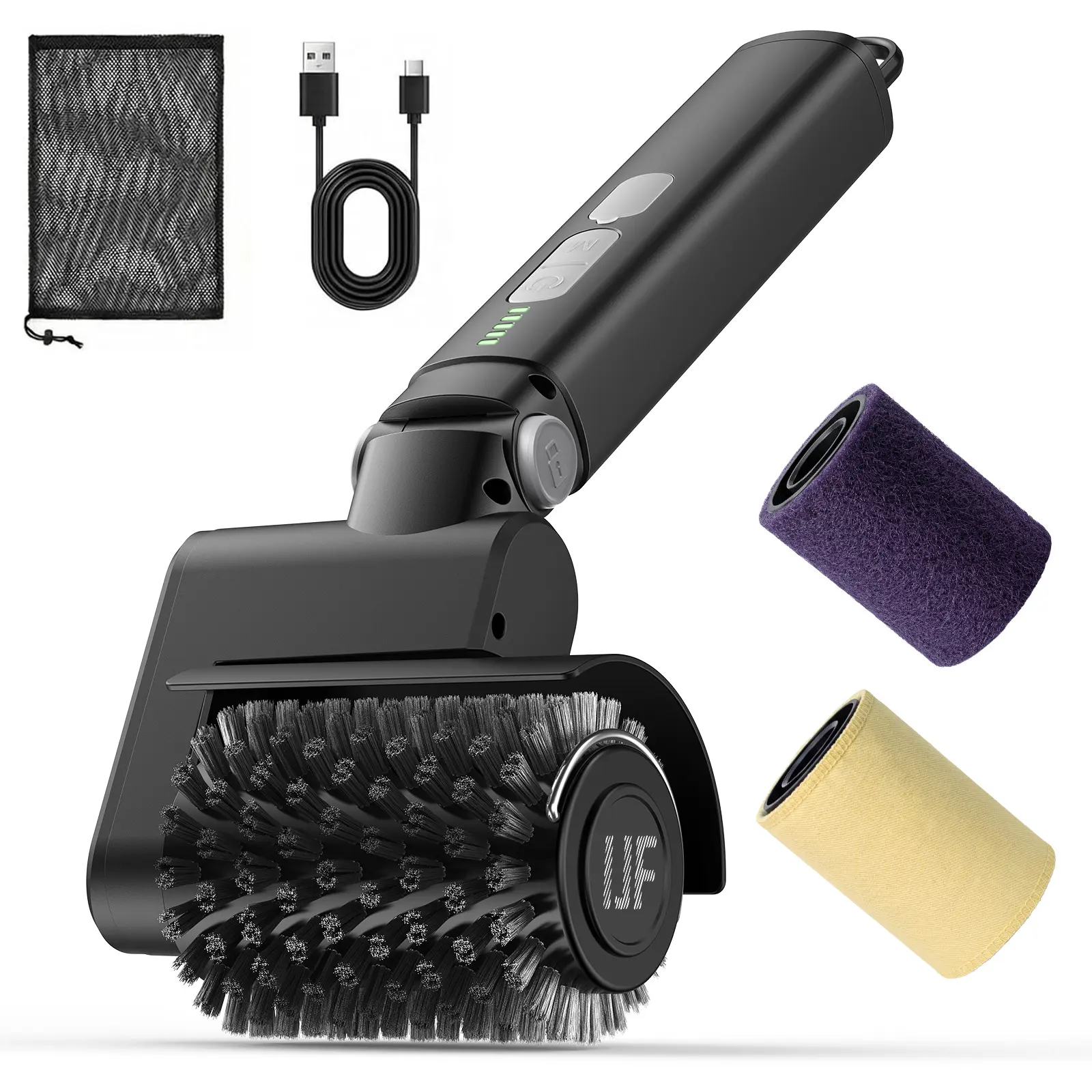 IJF Cordless Electric BBQ Grill Brush - Powerful Rotating Deep Cleaning Tool, 120-150 Min Battery Life, Bristle-Free, 3 Attachments for Gas, Charcoal & Pellet Grills