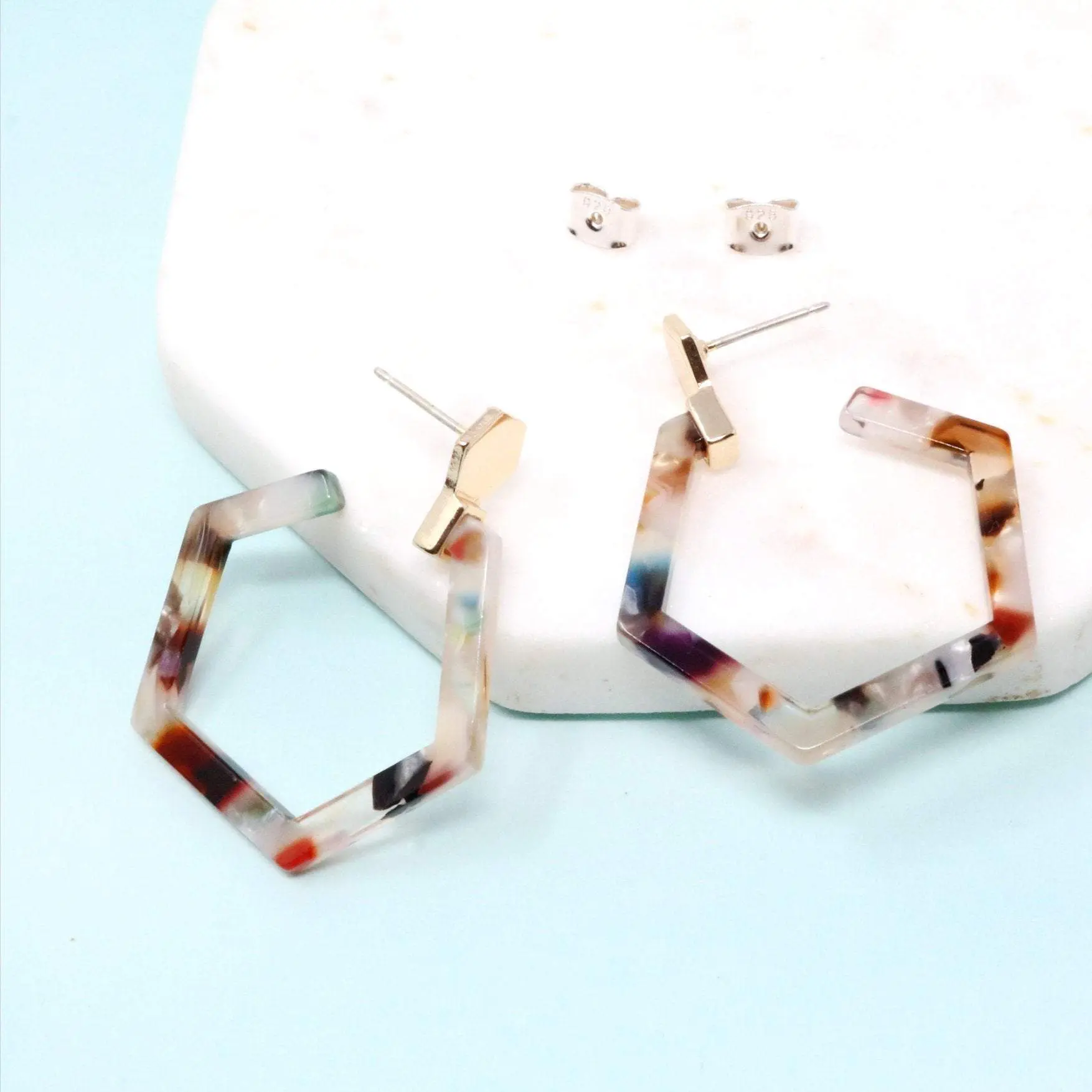Hexagon Resin Hoop Earring Hexagon Resin Hoop Earring