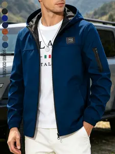 Men's Windproof Jacket, Quick-Dry Breathable Lightweight Outdoor Coat, Hooded Parka with Pockets, Street Style, All Seasons