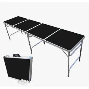 8-Foot Regulation Folding Beer Pong Table w/Beer Pong Balls & Optional Cup Holes, LED Lights, Custom Graphic (Choose Your Model)