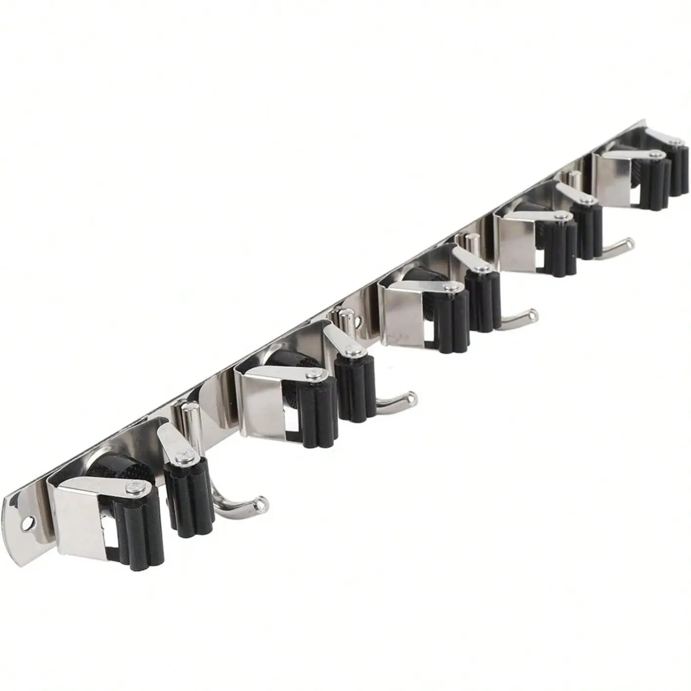 AceMining 5 Racks and 4 Hooks Mop and Broom Holder Wall Mount, Broom Organizer Storage Tool Racks Stainless Steel Heavy Duty Hooks Self Adhesive Solid Non-slip for Home Kitchen Garden Laundry Garage