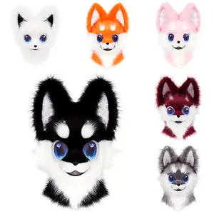 Halloween Party Animal Head Mask Plush Dog Fox Costume Accessories