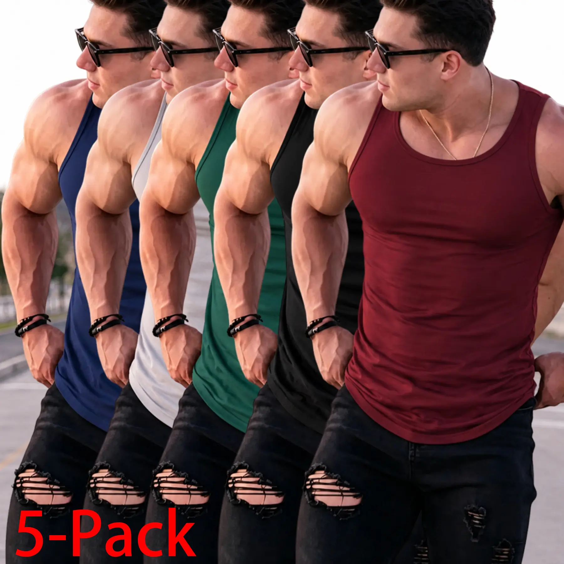 Mens 4-5 Pack High Elasticity Athletic Tank Tops, Slim Fit Sleeveless Workout Shirts, Soft Stretch Gym Undershirts, Breathable Muscle Tees for Fitness Training, Running, Summer Casual Streetwear, Layering Basics, Lightweight Vest Set for Everyday Layering