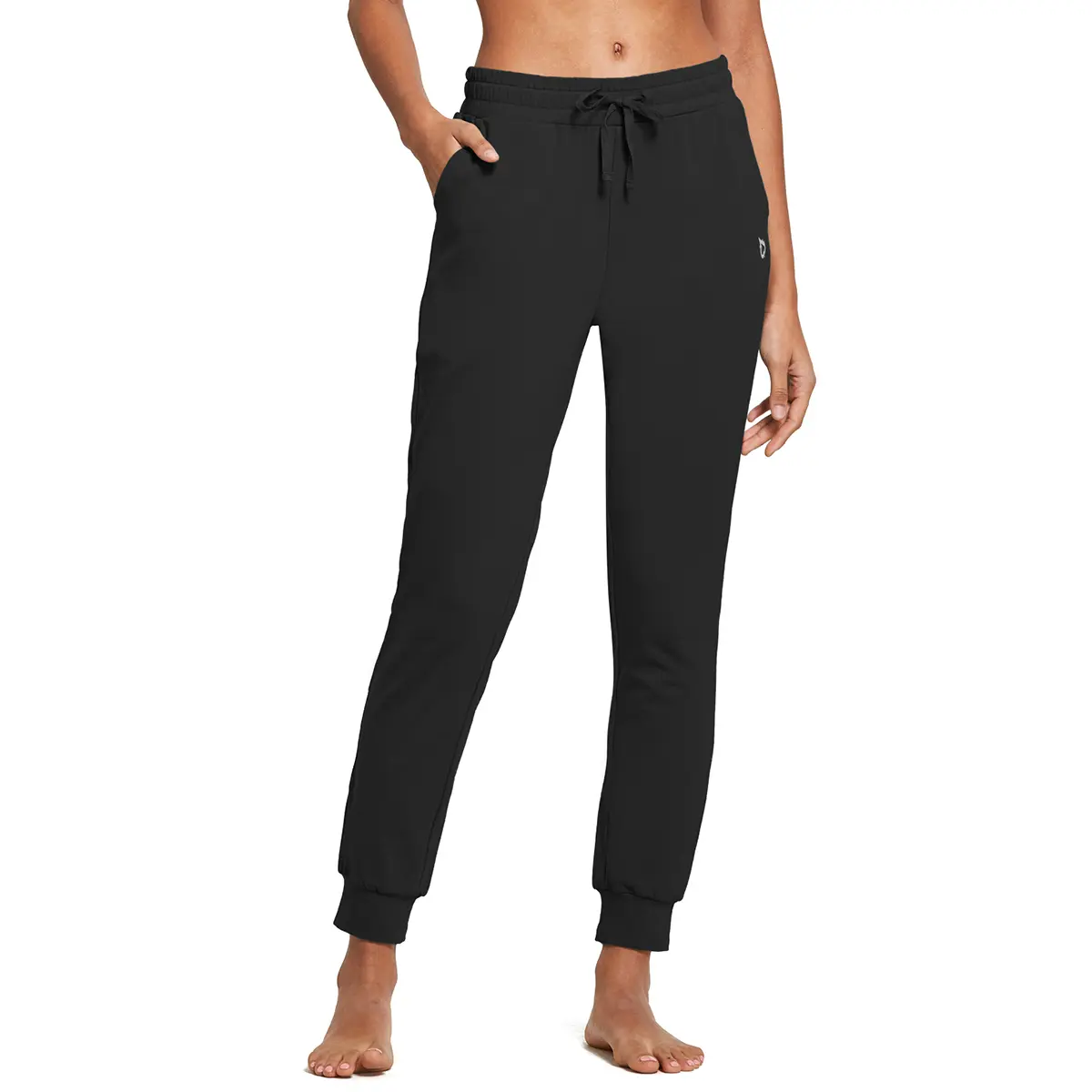 Baleaf Women's Fitted Cotton Joggers - Workout Clothes for Female, Smooth Low-Friction Performance Sweatpants with Pockets, Tapered for Yoga Lounge or Casual Running, Can Be Worn Long or Pushed Up
