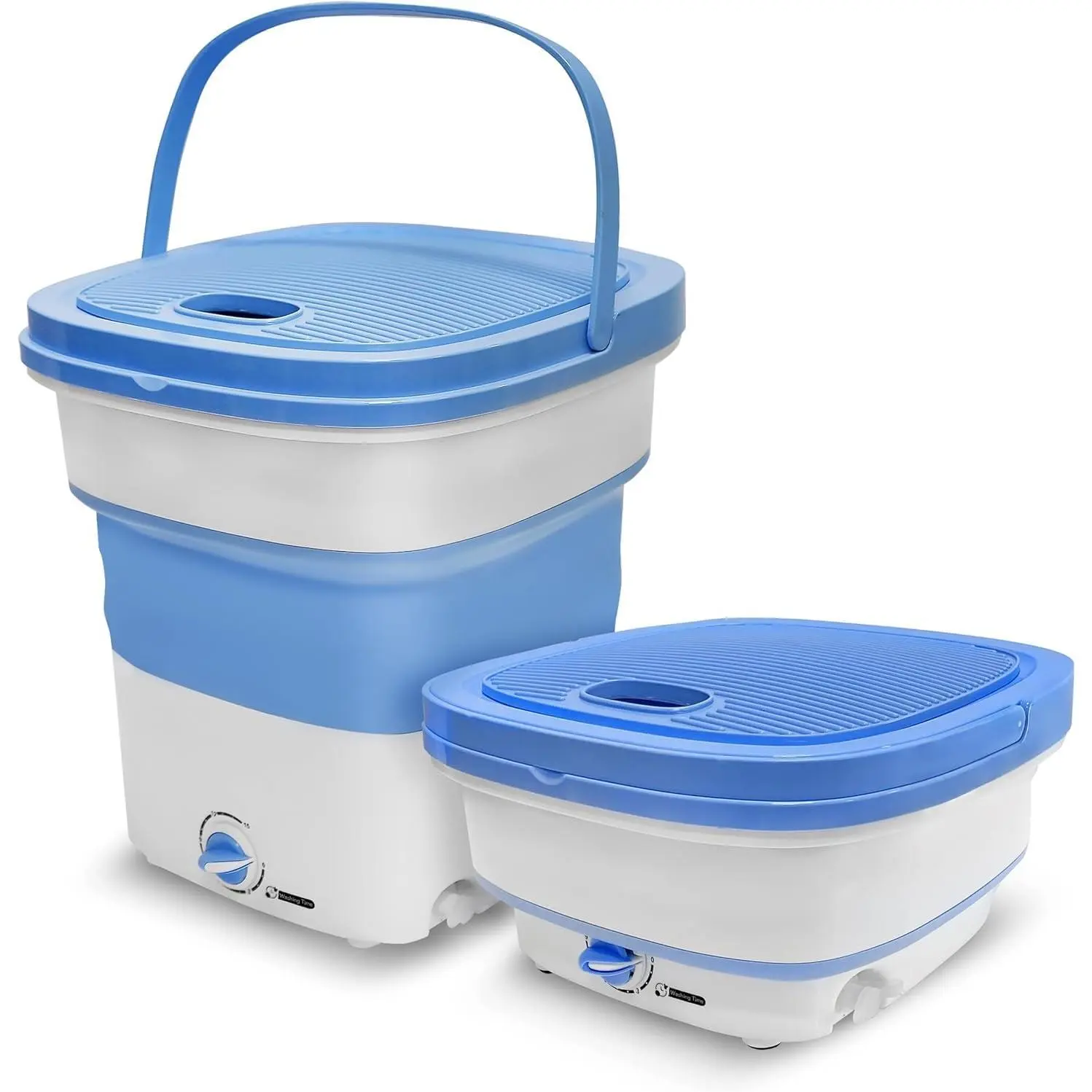 Manual Compact Bucket-Shape Portable Washing Machine - Waterproof Plastic, Collapsible, Lightweight, Space-Saving, Gentle Effective Cleaning, 11.64"x11.64"x6.4", for Camping, Traveling, Outdoor and Home Use, Gentle Wash
