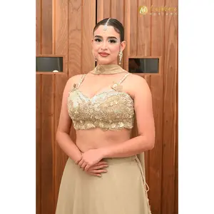 Lushkara Champagne Gold Embroidered Flowy Lehenga