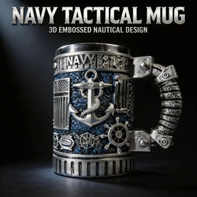 400ml USA 250th Anniversary Military 3D Mug - 4.9"x3.90" Smooth Resin Collectibles Coffee Cup, Corps' Emblem Design, Perfect Gift for Veterans (Independence Day, Father's Day)