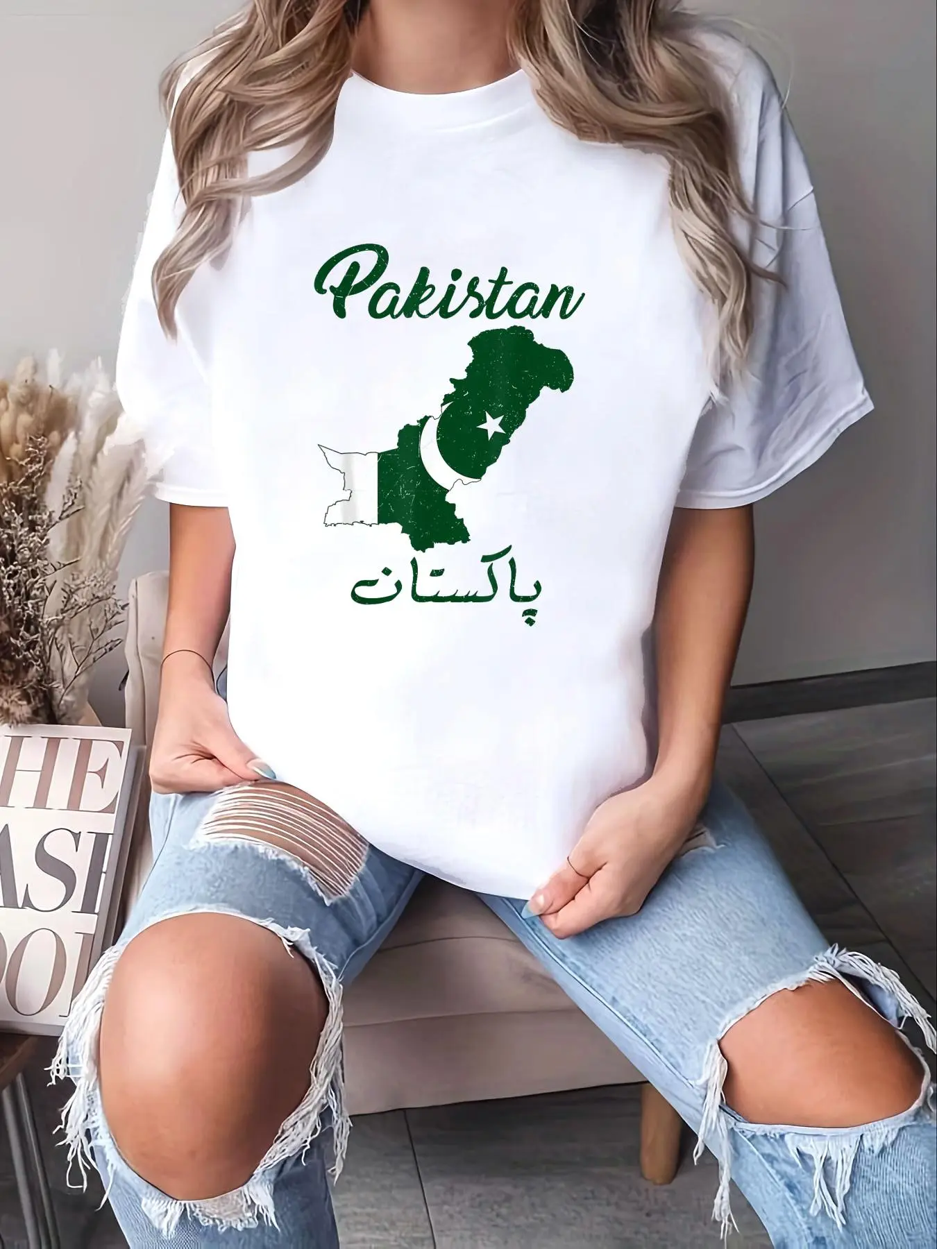 Graphic T-Shirt with Pakistan Independence Day Flag, 100% Cotton Unisex Loose Fit Top, Casual Short Sleeve Style for Daily Wear and Parties