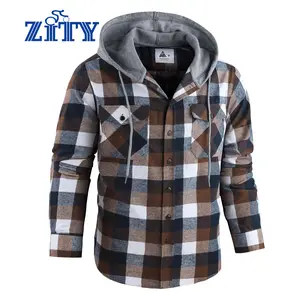 ZITY Spring Men's Plaid Hooded Shirt - Lightweight Breathable Flannel Long Sleeve - Classic Aesthetic Checked Top for Everyday Wear - Soft Casual Layering Piece Gift Menswear  Pockets Sweatshirts Operator