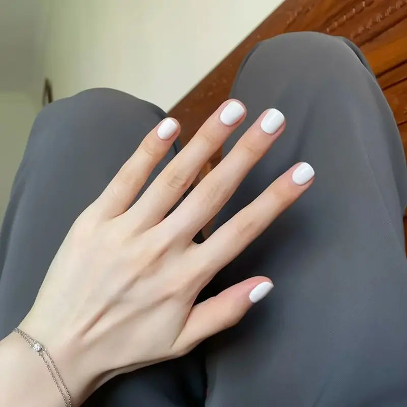 24pcs Wearable Nail Tips Pure Short Square Shape Fake Nails Extensions Glossy Finish Minimalist Design Extension Pieces for Manicure Nail Extension Set