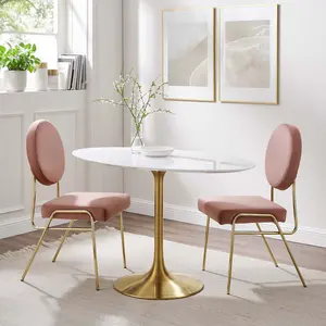 Modway Lippa 48" Oval Wood Dining Table in Gold White