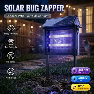 Father's Day Gift TAZTIR Bug Zapper Outdoor Solar Powered,Mosquito Zapper Indoor with 4800V High Powered, Electric Fly Zapper with GroundingBracket, Waterproof Mosquito Killer, Fly Zapper, MosquitoKiller, Electric Trap Ideal for Patio,Backyard