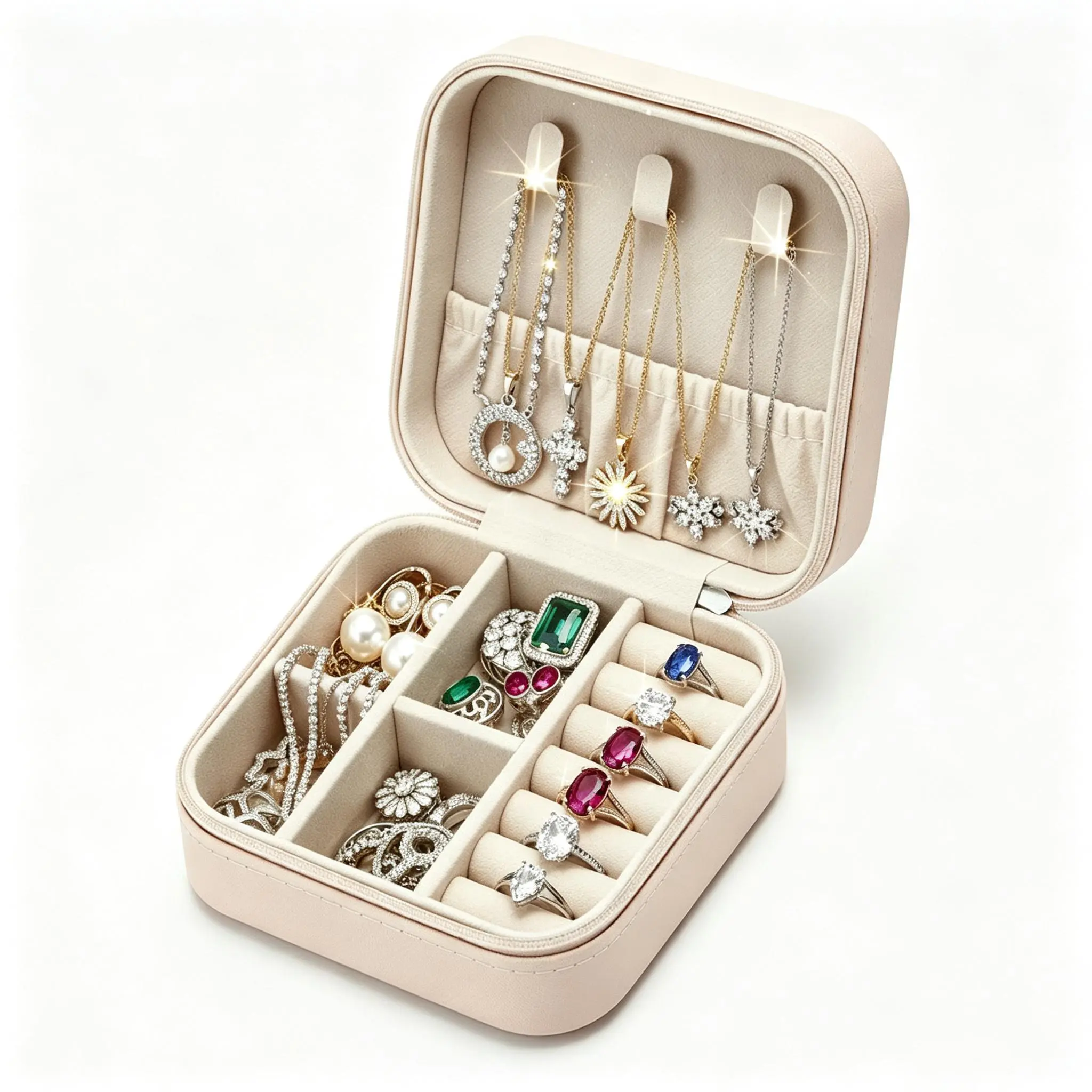 Portable jewelry box,mini travel jewelry organizer,with compartments,suitable for travel, business trips, and vacations,stores earrings, rings, necklaces, and other small accessories