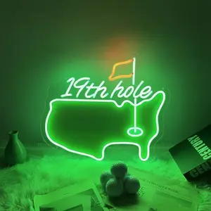19th Hole Golf Neon Sign, Green LED Bar Light for Home Pub, Man Cave, Game Room, Golf Room Decor, Party Wall Sign, Gift for Golf Lovers