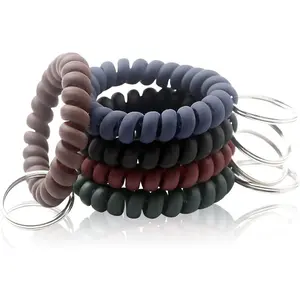 5 Color Wrist  Plastic Spring Flexible Spiral Coil Stretchable Wrist band Wristlet Bracelet Coil Key Chains Key Holder Key Ring for ID Badge Sauna Outdoor