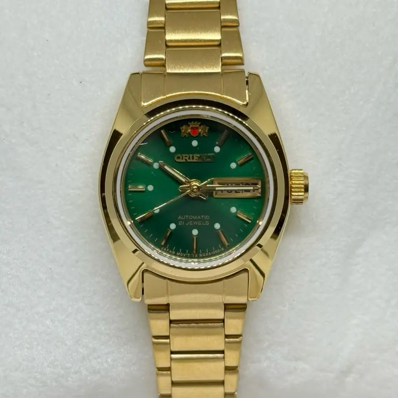 Orient Women Automatic 21 Jewels Gold & Green Dial Watch Classic Design Elegant Timepiece