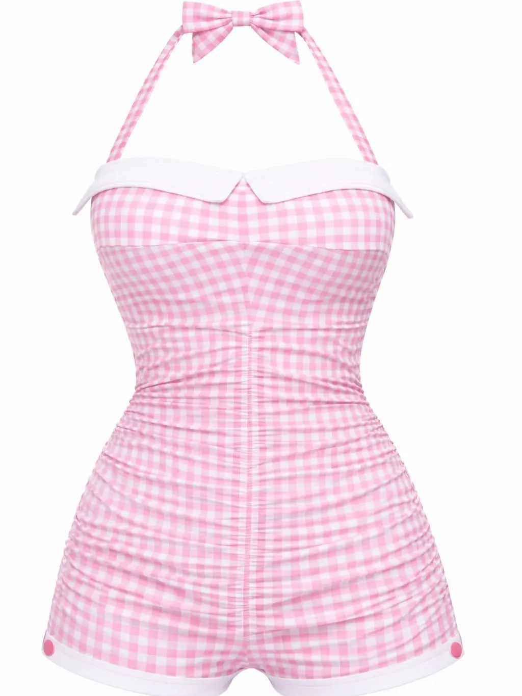 RETRO STAGE Women's Pink 1950s Gingham Halter Bowknot 1-Piece Swimsuit, Padded High Stretch Swimwear, Available in Yellow, Red, Blue, Green, Black, Light Green, One Piece Swimsuitvacation swimwear for women cute summer outfits