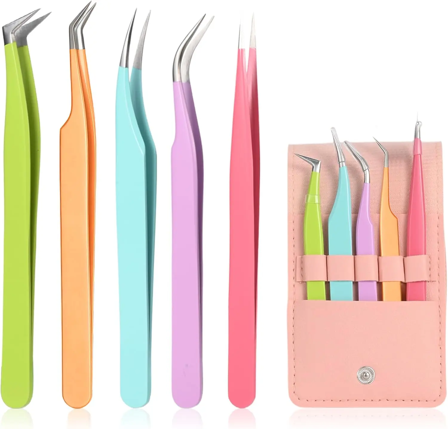 Mother's Day Gift 5pcs High-Precision Eyelash Extension Tweezers - Straight & Curved Volume Tweezers for Makeup Application, Crafting, Beginners (Women & Girls)