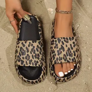 Women's Leopard Print Slippers, Thick-Soled Non-Slip Bathroom Slippers, Beach Party Slippers
