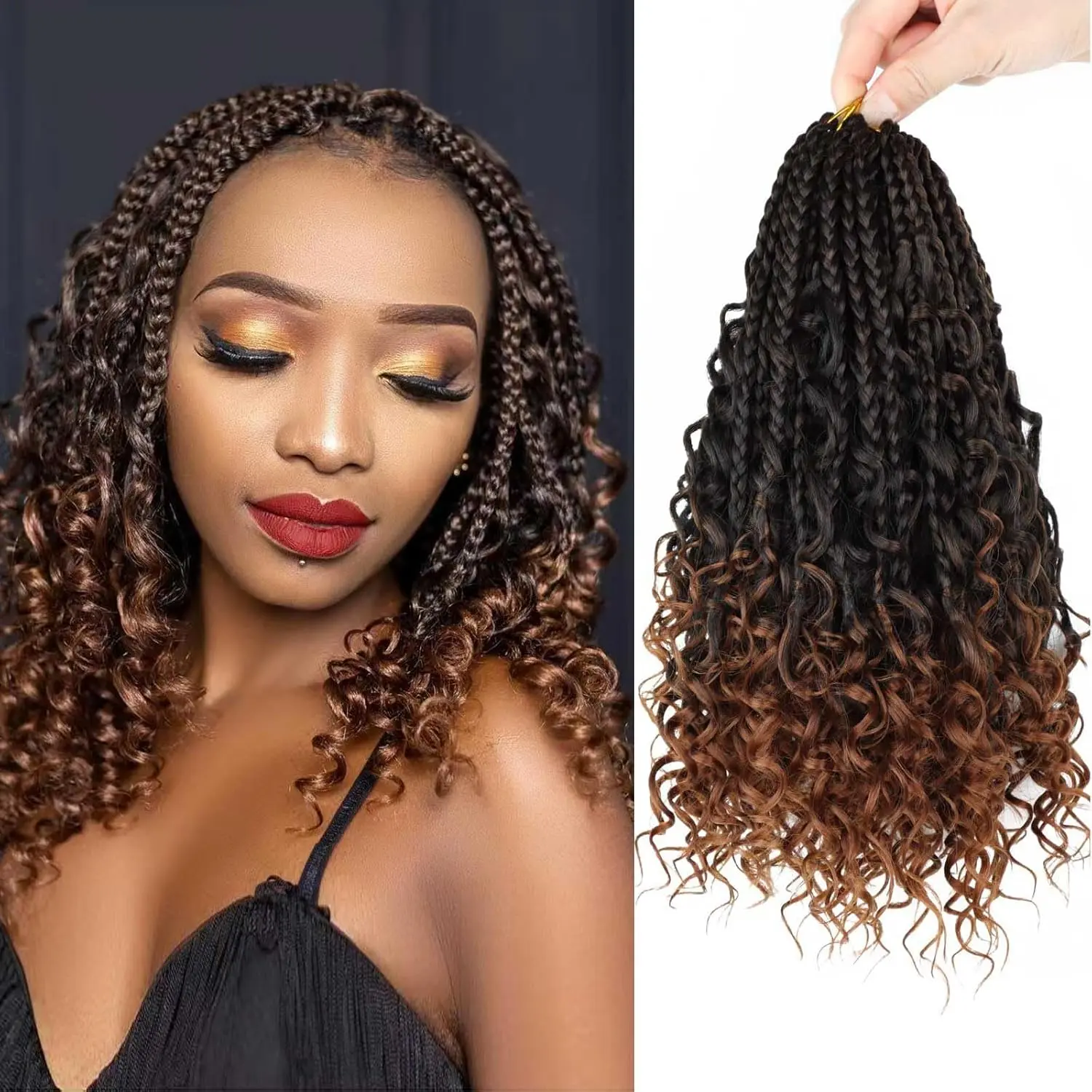 【Biggest Sale】Ourwigs Bohemian Box Braid Hair Crochet Box Braids with Curly Ends Extensions 14/24IN Goddess Box Braids for Women Boho Braids 5Packs FallFreshness